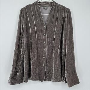 J Jill Shirt Womens Large Gray Crushed Velvet Button Front Bell Sleeve Top
